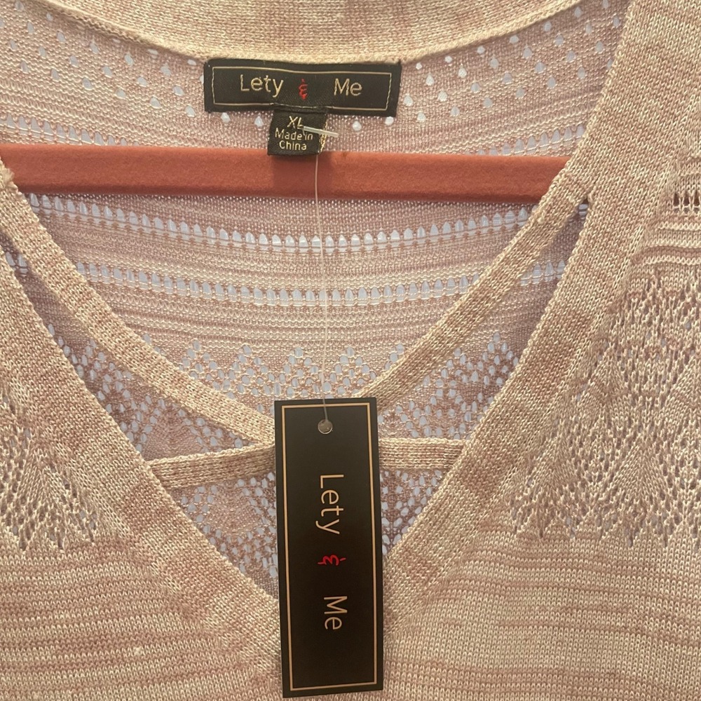 Lety & Me Sweater Women XL Heathered Mauve NWT Crisscross V-Neck Pointelle Knit